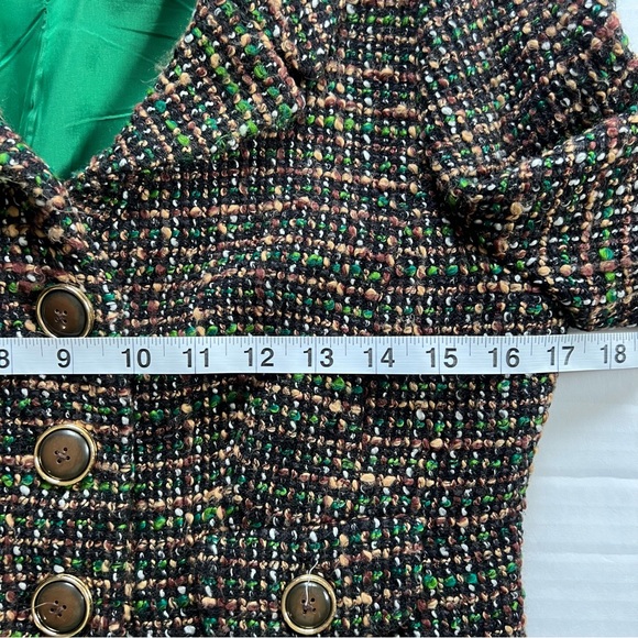 Ann Taylor Loft Petite 4P Blazer Green MultiTweed Collared Buttons Pockets Lined - Picture 6 of 8